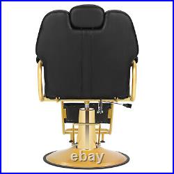 Black+Gold Widened Heavy Duty Reclining Barber Chair Hydraulic Salon Spa Beauty