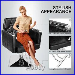 Black Heavy Duty Hydraulic Barber Chair Extra Wider Seat Salon Beauty Styling