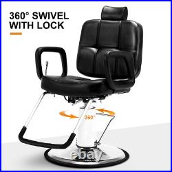 Black Heavy Duty Hydraulic Recline Barber Chair Tattoo Chair Salon