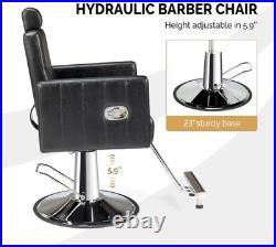 Black Heavy Duty Hydraulic Reclining Barber Chair Beauty Salon Tattoo Equipment