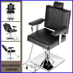 Black Hydraulic Recliner Barber Chair Beauty Salon Tattoo Heavy Duty Equipment