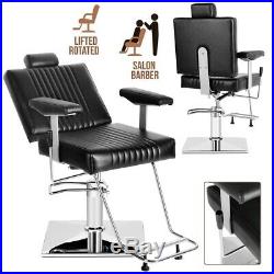 Black Hydraulic Recliner Barber Chair Beauty Salon Tattoo Heavy Duty Equipment