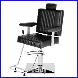 Black Hydraulic Recliner Barber Chair Beauty Salon Tattoo Heavy Duty Equipment