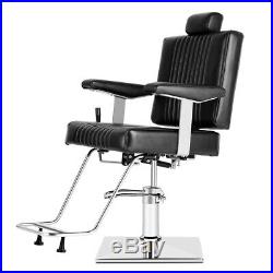 Black Hydraulic Recliner Barber Chair Beauty Salon Tattoo Heavy Duty Equipment