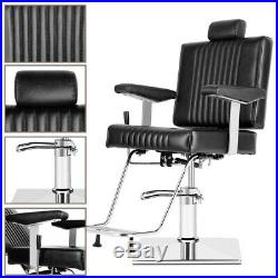 Black Hydraulic Recliner Barber Chair Beauty Salon Tattoo Heavy Duty Equipment