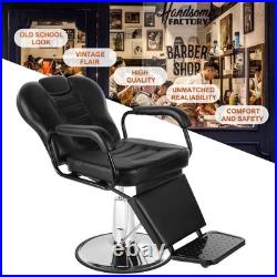 Black Recline Heavy Duty Hydraulic Barber Chair All Purpose Beauty Salon Styling