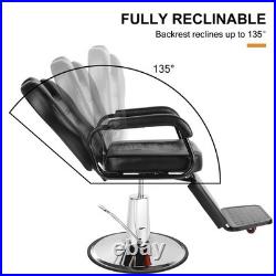 Black Recline Heavy Duty Hydraulic Barber Chair All Purpose Beauty Salon Styling