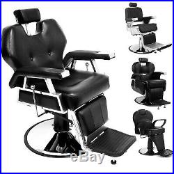 Black Salon Barber Chair Adjustable Hydraulic Recline Heavy Duty Deluxe Classic