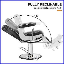 Classic Vintage Barber Chair Heavy Duty Hydraulic Recline Advanced Black Salon