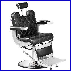 Classic Vintage Barber Chair Heavy Duty Hydraulic Recline Advanced Black Salon
