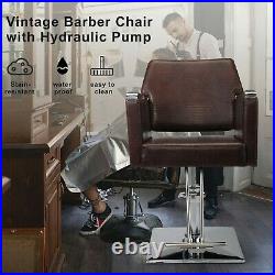 Deluxe Hydraulic Leather Barber Chair Hair Styling Beauty Salon Heavy Duty Brown
