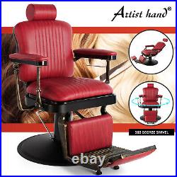 Design Vintage Red Heavy Duty Hydraulic Recliner Barber Chair Salon Hair Styling