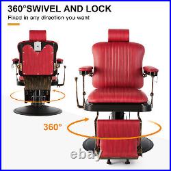 Design Vintage Red Heavy Duty Hydraulic Recliner Barber Chair Salon Hair Styling