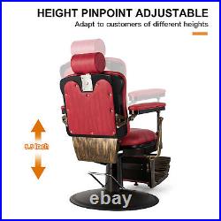 Design Vintage Red Heavy Duty Hydraulic Recliner Barber Chair Salon Hair Styling