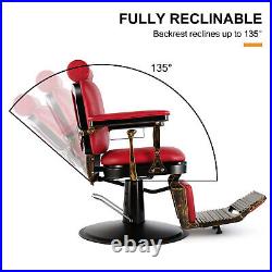 Design Vintage Red Heavy Duty Hydraulic Recliner Barber Chair Salon Hair Styling