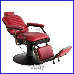 Design Vintage Red Heavy Duty Hydraulic Recliner Barber Chair Salon Hair Styling