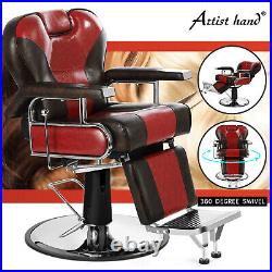 Heavy Duty Barber Chair Hydraulic Recliner Tattoo Salon Equipment Red Brown