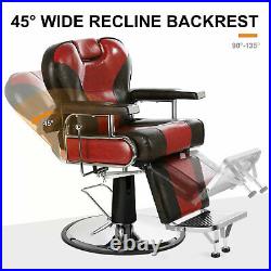 Heavy Duty Barber Chair Hydraulic Recliner Tattoo Salon Equipment Red Brown