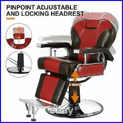 Heavy Duty Barber Chair Hydraulic Recliner Tattoo Salon Equipment Red Brown