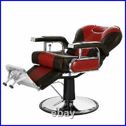 Heavy Duty Barber Chair Hydraulic Recliner Tattoo Salon Equipment Red Brown