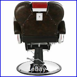 Heavy Duty Barber Chair Hydraulic Recliner Tattoo Salon Equipment Red Brown