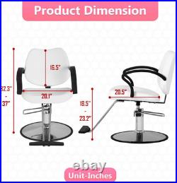 Heavy Duty Hydraulic Barber Chair with Adjustable Headrest & 360° Swivel, White