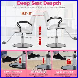 Heavy Duty Hydraulic Barber Chair with Adjustable Headrest & 360° Swivel, White