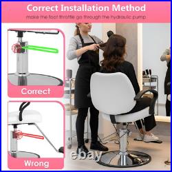 Heavy Duty Hydraulic Barber Chair with Adjustable Headrest & 360° Swivel, White