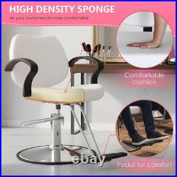 Heavy Duty Hydraulic Barber Chair with Adjustable Headrest & 360° Swivel, White Heavy Duty Hydraulic Barber Chair with Adjustable Headrest & 360° Swivel, White