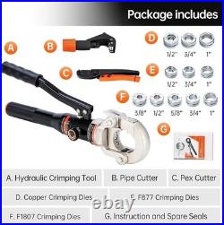 Heavy Duty Hydraulic Copper Pipe Crimping Tool with 8 Dies PEX F877 F1807