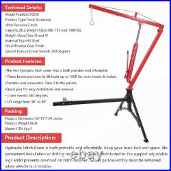 Heavy Duty Hydraulic Hitch Mount Truck Crane Hoist 500/750/1000lbs
