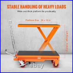 Heavy Duty Hydraulic Lift Table Cart 28.5 Lifting Height, 4 Wheels Included
