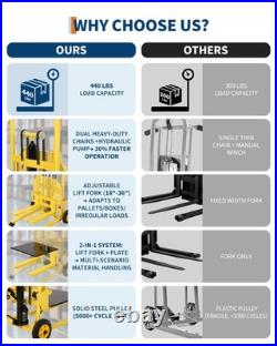 Heavy-Duty Hydraulic Pallet Jack 440lbs Lift Winch Stacker Forklift Dolly Cart