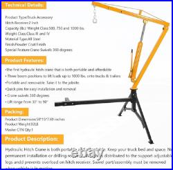 Heavy-Duty Hydraulic Pickup Truck Crane 1000 LBS Capacity, 360° Swivel