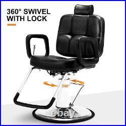 Heavy Duty Hydraulic Recline Barber Chair Black Tattoo Chair Salon Equipment