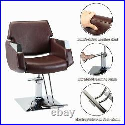 Heavy Duty Leather Barber Chair Hair Styling Salon Comfortable Backrest Armrest