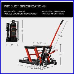 Heavy Duty Motorcycle Lift Jack 1500lbs Steel Hydraulic ATV Hoist Stand Table