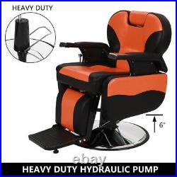 Heavy Duty Reclining Barber Chair All Purpose Hydraulic Salon Spa Chair (Orange)