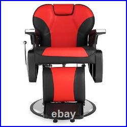 Heavy Duty Reclining Barber Chair All Purpose Hydraulic Salon Spa Chair (Red)