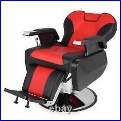 Heavy Duty Reclining Barber Chair All Purpose Hydraulic Salon Spa Chair (Red)