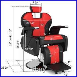 Heavy Duty Reclining Barber Chair All Purpose Hydraulic Salon Spa Chair (Red)