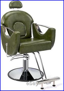 Heavy Duty Reclining Barber Chair, Hydraulic Beauty Salon&Spa Equipment, Green