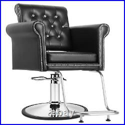 Hydraulic Heavy Duty Retro Black Barber Chair Salon Armchair Spa Equipment