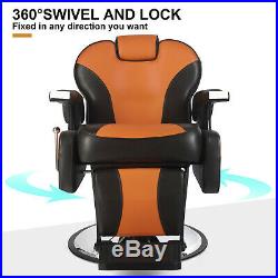 Hydraulic Recline Barber Chair Heavy Duty Vintage Modern Swivel Bright Orange
