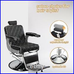 Hydraulic Recline Barber Chair Upholstered Hair Styling Chair Heavy-Duty Black