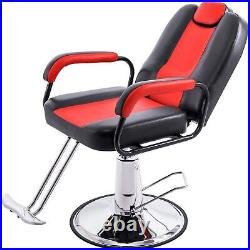 Hydraulic Reclining Barber Chair Heavy Duty Salon Beauty Spa Hair Equipment Red