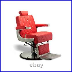 KING Barber Chair Heavy Duty Hydraulic Recline Barbershop Equipment, Red