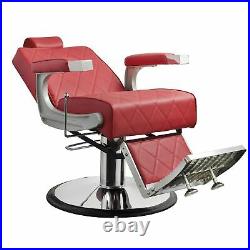 KING Barber Chair Heavy Duty Hydraulic Recline Barbershop Equipment, Red
