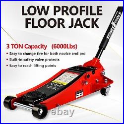 Low Profile Floor Jack 3 Ton Heavy-Duty Steel Dual Piston Pump Lift Car
