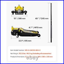 Low Profile Floor Jack 4T Heavy Duty Steel Hydraulic Car Jack withDual Piston Pump